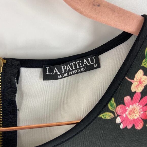 La Pateau Black pink floral abstract Graphic Scuba Sleeveless Dress womens m - Picture 6 of 6